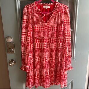 Loft Heart Valentines Day Long Sleeve Tie Neck Ruffle Cuff Polka Dot Red White M
